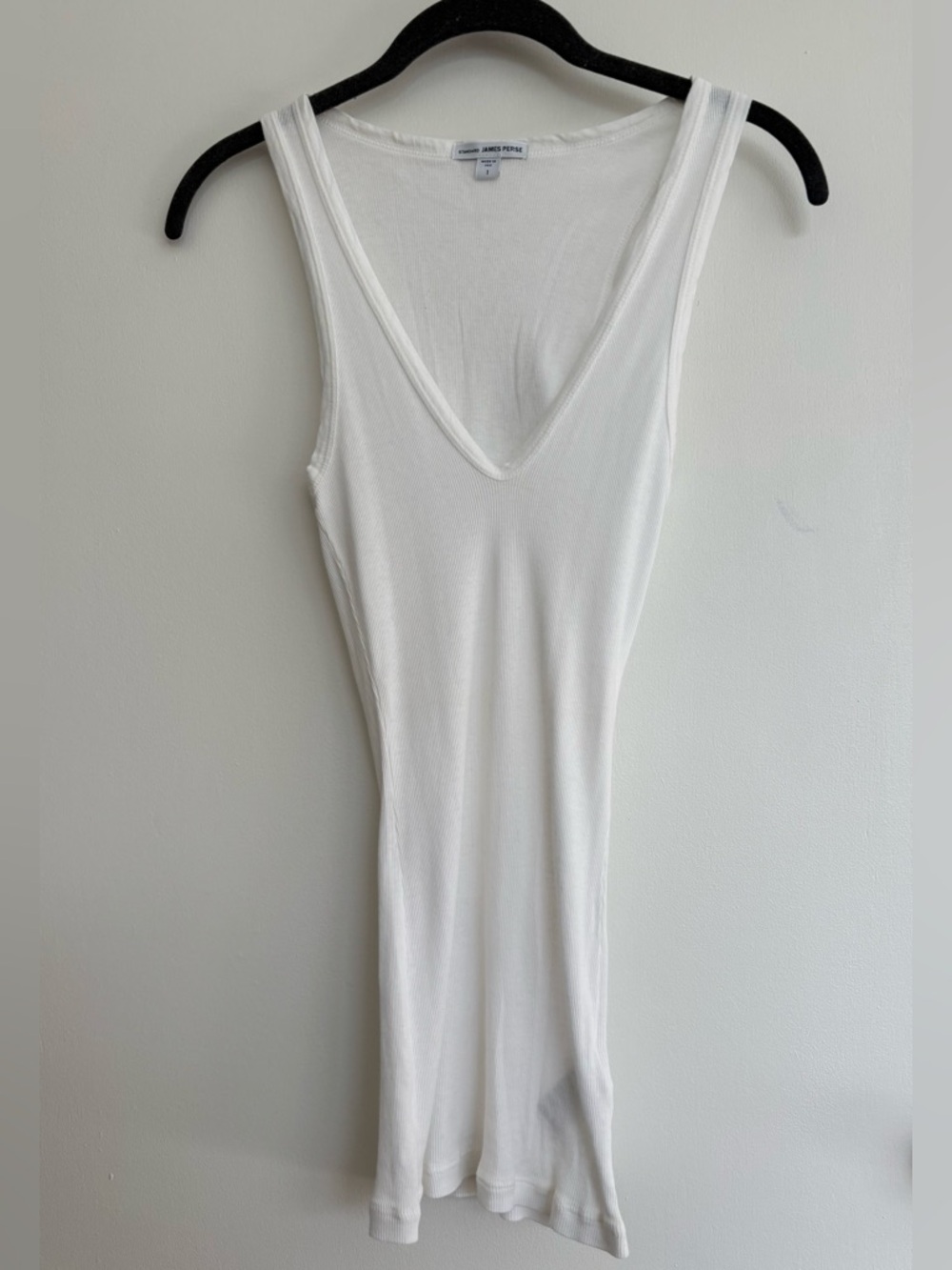 JAMES PERSE Sapina Cotton V Neck Long Ribbed Tank, Size 1, Like New Condition